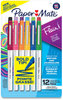 A Picture of product PAP-2125414 Paper Mate® Flair Felt Tip Marker Pen Porous Point Stick, Bold 1.2 mm, Assorted Ink Colors, White Pearl Barrel, 12/Pack