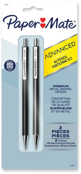 Paper Mate® Advanced Mechanical Pencils 0.5 mm, HB (#2), Black Lead, Black; Gray Barrel, 2/Pack