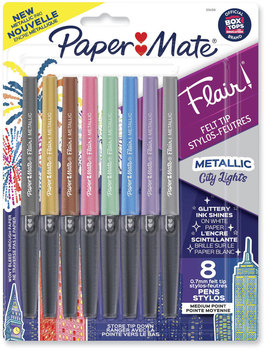 Paper Mate® Flair Metallic Porous Point Pen Stick, Medium 0.7 mm, Assorted Ink and Barrel Colors, 8/Pack