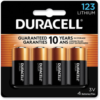 Duracell® Specialty High-Power Lithium Batteries 123, 3 V, 4/Pack
