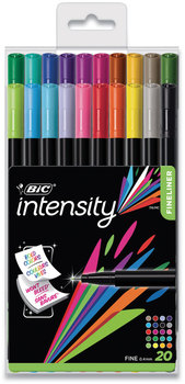 BIC® Intensity® Marker Pen Porous Point Stick, Fine 0.4 mm, Assorted Ink and Barrel Colors, 20/Pack