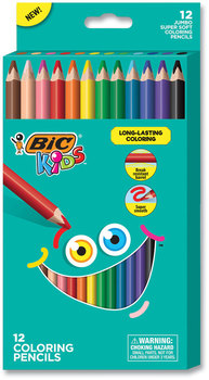 BIC® Kids® Jumbo Coloring Pencils 1 mm, Assorted Lead and Barrel Colors, 12/Pack