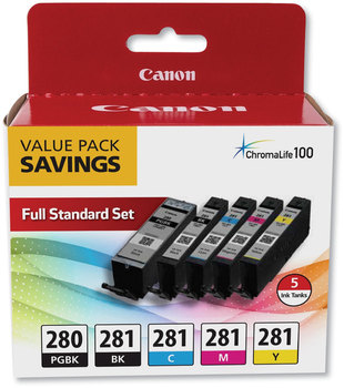 Canon® PGI-280/CLI-281 5-Color Pack 2075C006 (PGI-280; CLI-281) Ink, Black XL/Black/Cyan/Magenta/Yellow