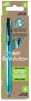 BIC® ReVolution Ocean Bound Ballpoint Pen, Retractable, Medium 1 mm, Black Ink, Translucent Blue Barrel, 4/Pack