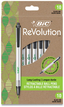 BIC® Ecolutions® Clic Stic® Retractable Ballpoint Pen Medium 1 mm, Black Ink, Translucent Frost/Black Barrel, 10/Pack