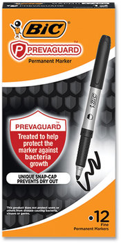 BIC® PrevaGuard™ Permanent Marker Fine Bullet Tip, Black, 12/Pack