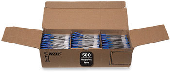 BIC® Cristal® Xtra Smooth Ballpoint Pen Stick, Medium 1 mm, Blue Ink, Clear Barrel, 500/Pack