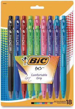 BIC® BU3™ Retractable Ballpoint Pen Medium 1 mm, Assorted Fashion Ink and Barrel Colors, 18/Pack