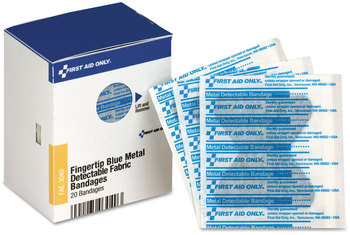 First Aid Only™ SmartCompliance Blue Metal Detectable Bandages Bandages,Fingertip, 1.75 x 2, 20 Box