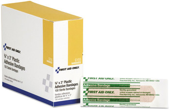 First Aid Only™ Adhesive Plastic Bandages 3 x 0.75, 100/Box