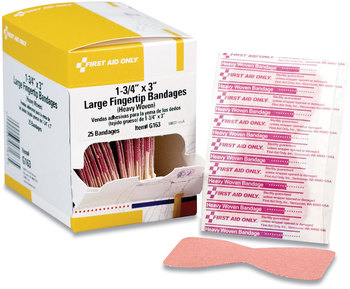 First Aid Only™ Heavy Woven Adhesive Bandages Fingertip, 1.75 x 3, 25/Box