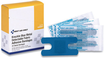 First Aid Only™ Blue Metal Detectable Fabric Adhesive Bandages Four-Wing Knuckle, 1.5 x 3, 40/Box