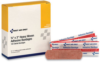 First Aid Only™ Heavy Woven Adhesive Bandages Strip, 0.75 x 3, 100/Box