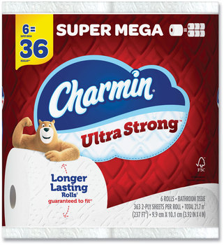 Charmin® Ultra Strong Bathroom Tissue Super Mega Rolls, Septic Safe, 2-Ply, White, 363 Sheet Roll, 6 Rolls/Pack, 3 Packs/Carton