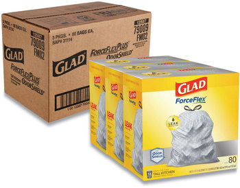 Glad® Tall Kitchen Drawstring Trash Bags 13 gal, 0.72 mil, 23.75" x 24.88", White, 240/Carton