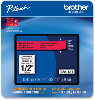 Brother P-Touch® TZe Laminated Removable Label Tapes 0.47" x 26.2 ft, Black on Red