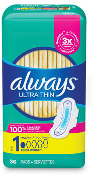 Always® Ultra Thin Pads with Wings Regular, 36/Pack