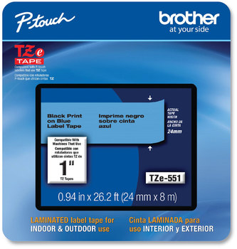 Brother P-Touch® TZe Laminated Removable Label Tapes 0.94" x 26.2 ft, Black on Blue