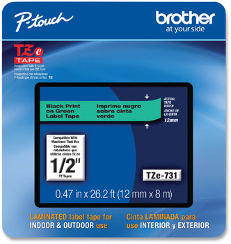 Brother P-Touch® TZe Laminated Removable Label Tapes 0.47" x 26.2 ft, Black on Green