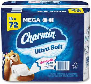 Charmin® Ultra Soft Bathroom Tissue Mega Roll, Septic Safe, 2-Ply, White, 224 Sheets/Roll, 18 Rolls/Carton