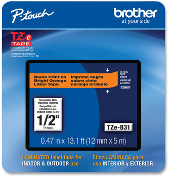 Brother P-Touch® TZe Laminated Removable Label Tapes 0.47" x 26.2 ft, Black on Orange