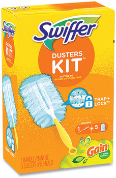 Swiffer® Dusters Starter Kit Dust Lock Fiber, 6" Handle, Blue/Yellow, Gain Scent