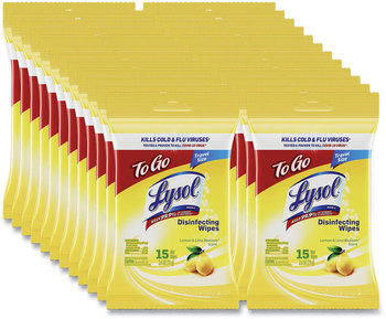 LYSOL® Brand Disinfecting Wipes Flatpacks 1-Ply, 6.69 x 7.87, Lemon and Lime Blossom, White, 15 Wipes/Flat Pack, 24 Flat Packs/Carton