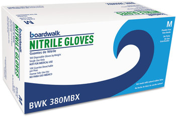 Boardwalk® Disposable General-Purpose Powder-Free Nitrile Gloves. Size Medium. 4 mil. 15 in. Blue. 100 gloves/box.