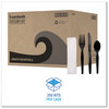 A Picture of product BWK-FKTNHWPSBLA Boardwalk® Four-Piece Cutlery Kit with Heavyweight Polystyrene Fork, Teaspoon, Knife, and Napkin. Black. 250 kits/carton.