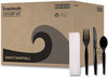 A Picture of product BWK-FKTNHWPSBLA Boardwalk® Four-Piece Cutlery Kit with Heavyweight Polystyrene Fork, Teaspoon, Knife, and Napkin. Black. 250 kits/carton.