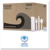 A Picture of product BWK-FKTNSMWPSWH Boardwalk® Six-Piece Cutlery Kit with Mediumweight Polystyrene Fork, Teaspoon, Knife, Salt, Pepper, and Napkin. White. 250 kits/carton.