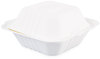 A Picture of product BWK-HINGEWF1CM6 Boardwalk® Bagasse Food Containers Hinged-Lid, 1-Compartment 6 x 3.19, White, Sugarcane, 125/Sleeve, 4 Sleeves/Carton