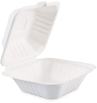 Boardwalk® Bagasse Food Containers Hinged-Lid, 1-Compartment 6 x 3.19, White, Sugarcane, 125/Sleeve, 4 Sleeves/Carton