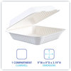 A Picture of product BWK-HINGEWF1CM9 Boardwalk® Bagasse Food Containers Hinged-Lid, 1-Compartment 9 x 3.19, White, Sugarcane, 100/Sleeve, 2 Sleeves/Carton