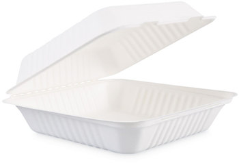 Boardwalk® Bagasse Food Containers Hinged-Lid, 1-Compartment 9 x 3.19, White, Sugarcane, 100/Sleeve, 2 Sleeves/Carton