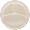 A Picture of product BWK-PLT3C10NPFA Boardwalk® Bagasse PFAS-Free Dinnerware Plate, 10" dia, 3-Compartment, Tan, 500/Carton