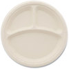 A Picture of product BWK-PLT3C10NPFA Boardwalk® Bagasse PFAS-Free Dinnerware Plate, 10" dia, 3-Compartment, Tan, 500/Carton
