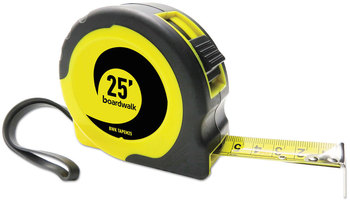 Boardwalk® Easy Grip Tape Measure 25 ft, Plastic Case, Black and Yellow, 1/16" Graduations