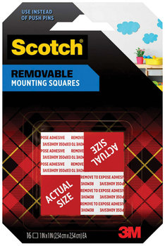 Scotch® Removable Wall Mounting Tabs Precut Foam Squares, Double-Sided, Holds Up to 0.33 lb (2 Squares), 1 x White, 16/Pack