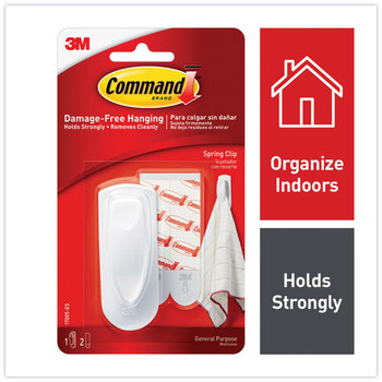 Command™ Spring Hook Plastic, White, 0.25 lb Capacity, 1 and 2 Strips/Pack