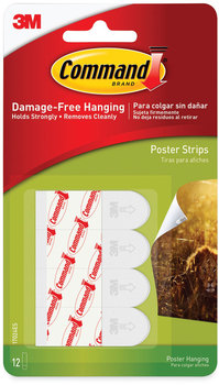 Command™ Poster Strips Removable, Holds up to 1 lb per Pair, 0.63 x 1.75, White, 12/Pack