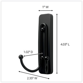 Command™ Metal Hooks Adhesive Mount Hook, Large, Double Matte Black Finish, 4 lb Capacity, 1 and Strip/Pack