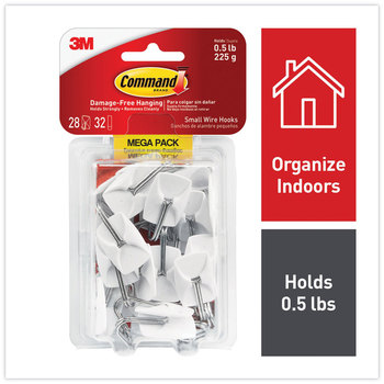 Command™ General Purpose Hooks Small, Metal, White/Silver, 0.5 lb Capacity, 28 and 32 Strips/Pack