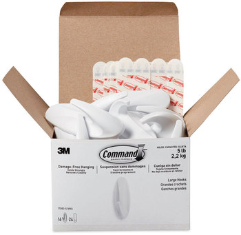 Command™ Designer Hooks Large, Plastic, White, 5 lb Capacity, 16 and 24 Strips/Pack