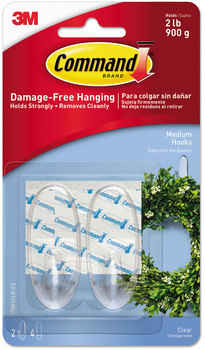 Command™ Clear Hooks and Strips Medium, Plastic, 2 lb Capacity, 4 Strips/Pack