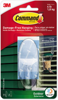 Command™ All Weather Hooks and Strips Large, Plastic, Clear, 4 lb Capacity, 1 Hook 2 Strips/Pack