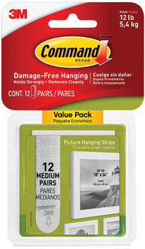 Command™ Picture Hanging Strips Value Pack, Medium, Removable, Holds Up to 12 lbs, 0.75 x 2.75, White, Pairs/Pack