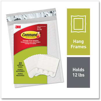 Command™ Picture Hanging Strips Removable, Holds Up to 3 lbs per Pair, Medium, 0.63 x 2.75, White, 22 Pairs/Pack