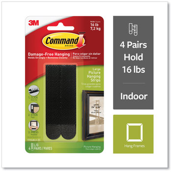 Command™ Picture Hanging Strips Removable, Holds Up to 4 lbs per Pair, 0.75 x 3.65, Black, Pairs/Pack