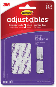 Command™ Adjustables™ Repositionable Mini Refill Strips Holds up to 0.5 lb, 1.03 x 1.32, White, 18